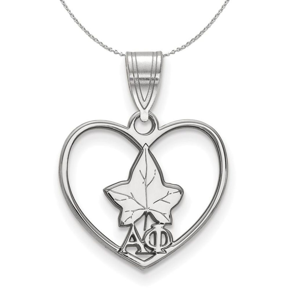 Sterling Silver Alpha Phi Heart Pendant Necklace - 16 Inch